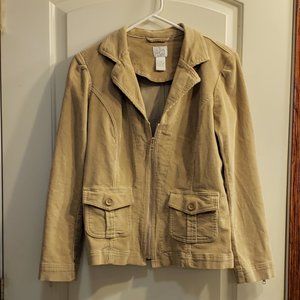 Women's Med Corduroy Zip-Up acket Coat Tan Casual